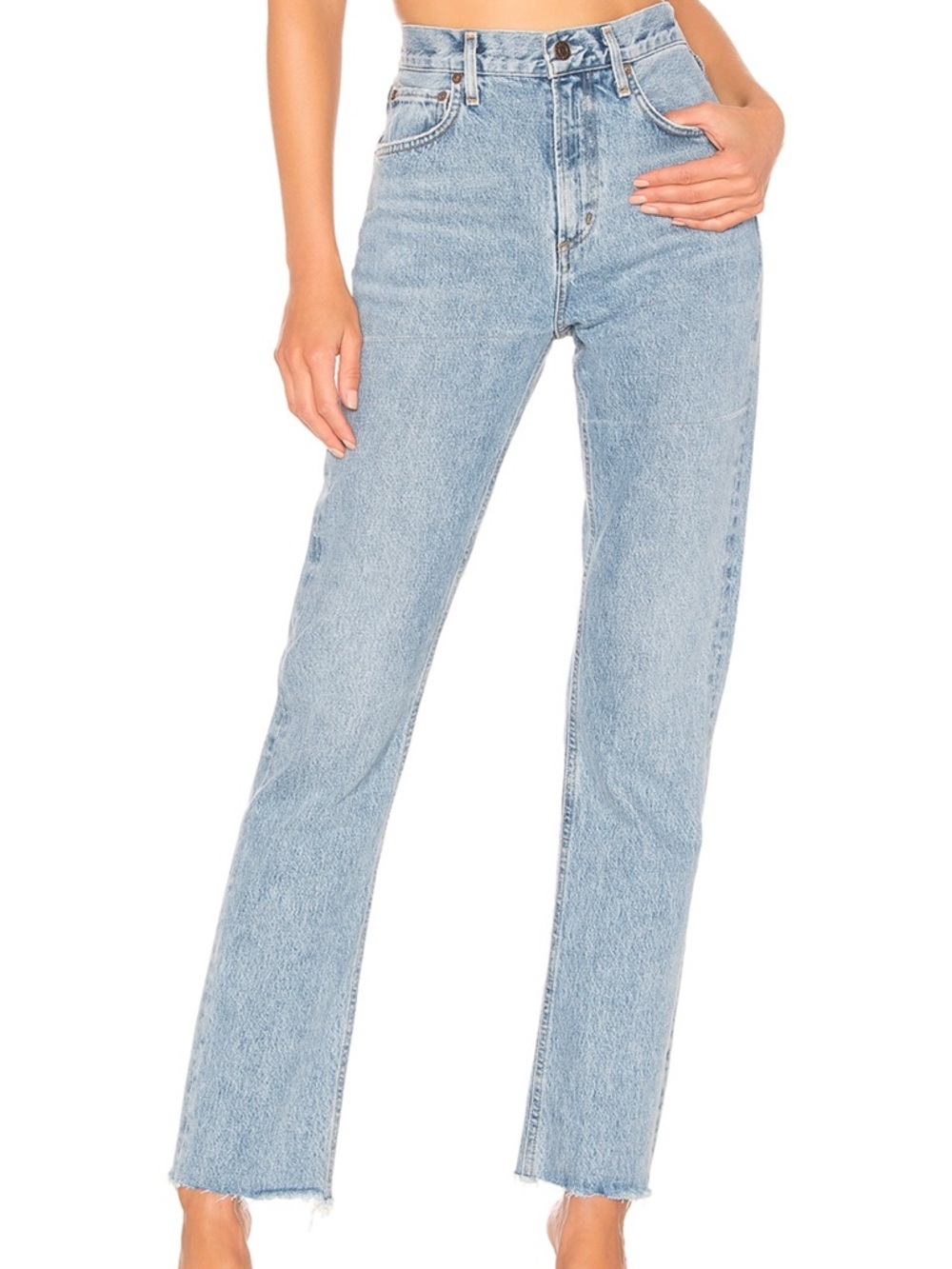 Agolde Straight Leg Jeans in Light Blue Wash